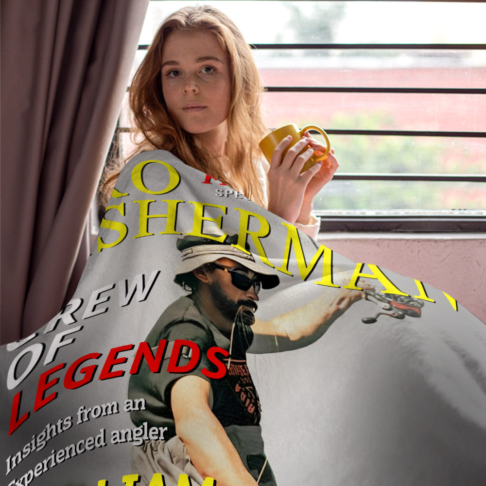 Custom Photo Hooked On Greatness Fishing Magazine Cover Blanket, Personalized Fishing Gifts for Men, Funny Gift for Fisherman