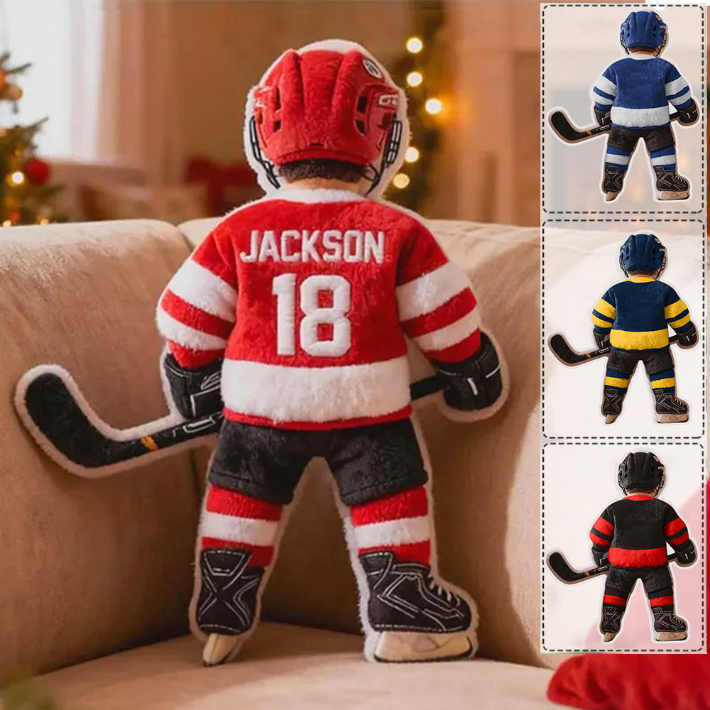 Personalized Hockey Player Pillow Custom Name Number Flat Printed  Kids Sports Cushion Team Uniform Gift Room Decor Li29