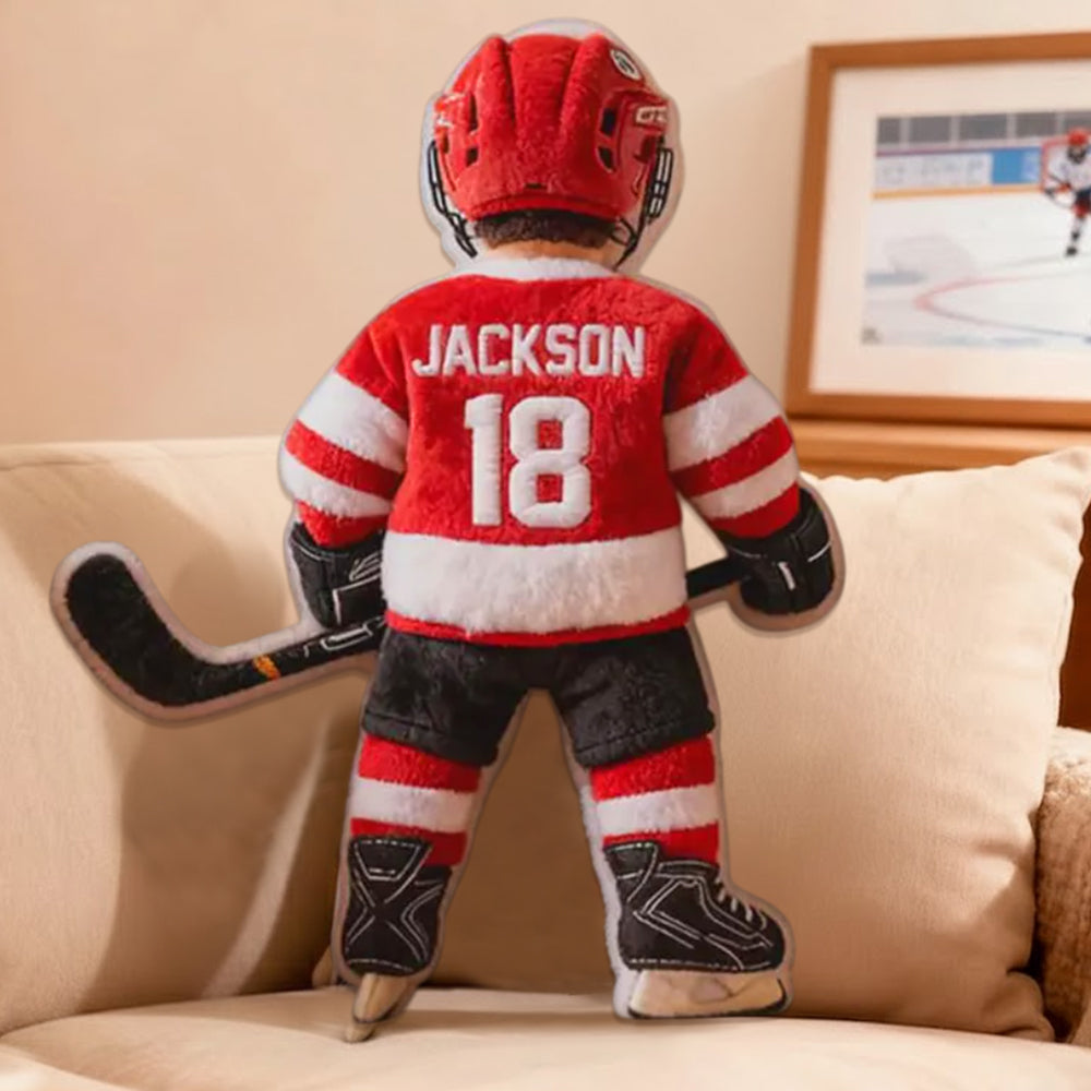 Personalized Hockey Player Pillow Custom Name Number Flat Printed  Kids Sports Cushion Team Uniform Gift Room Decor Li29
