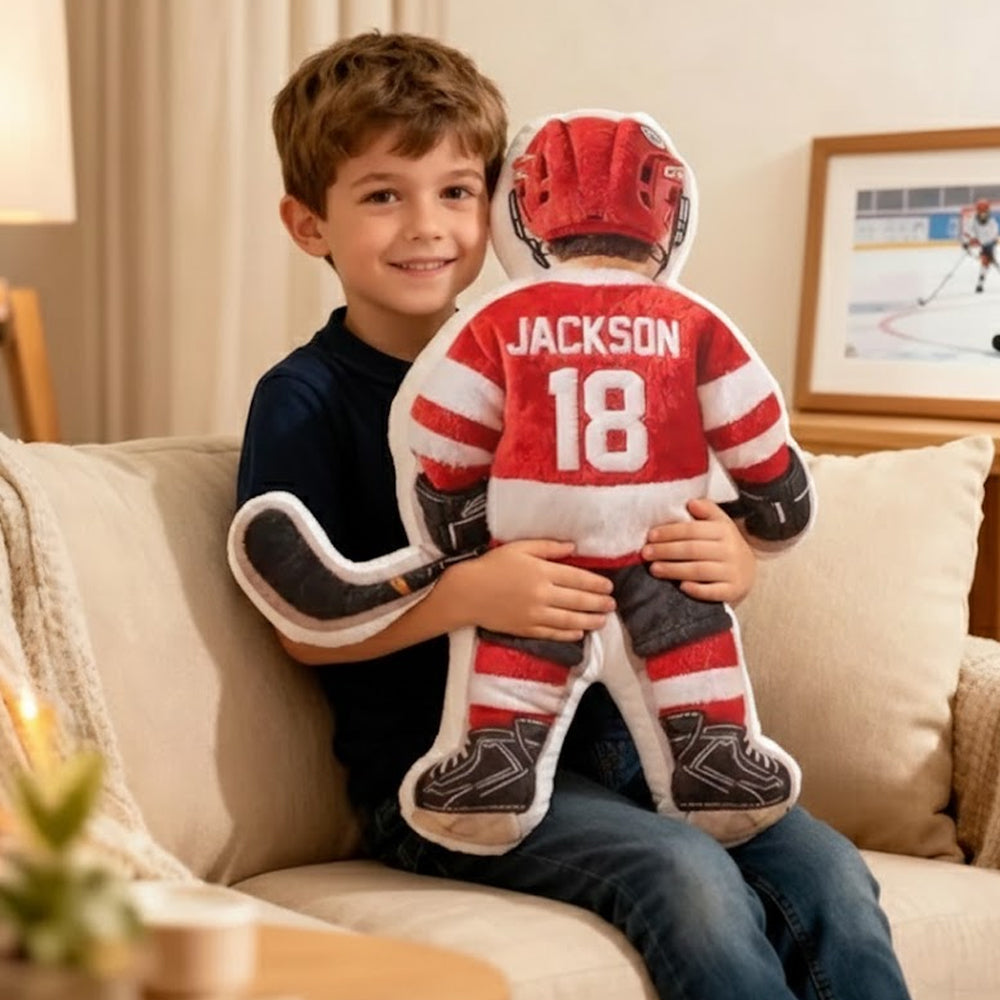 Personalized Hockey Player Pillow Custom Name Number Flat Printed  Kids Sports Cushion Team Uniform Gift Room Decor Li29
