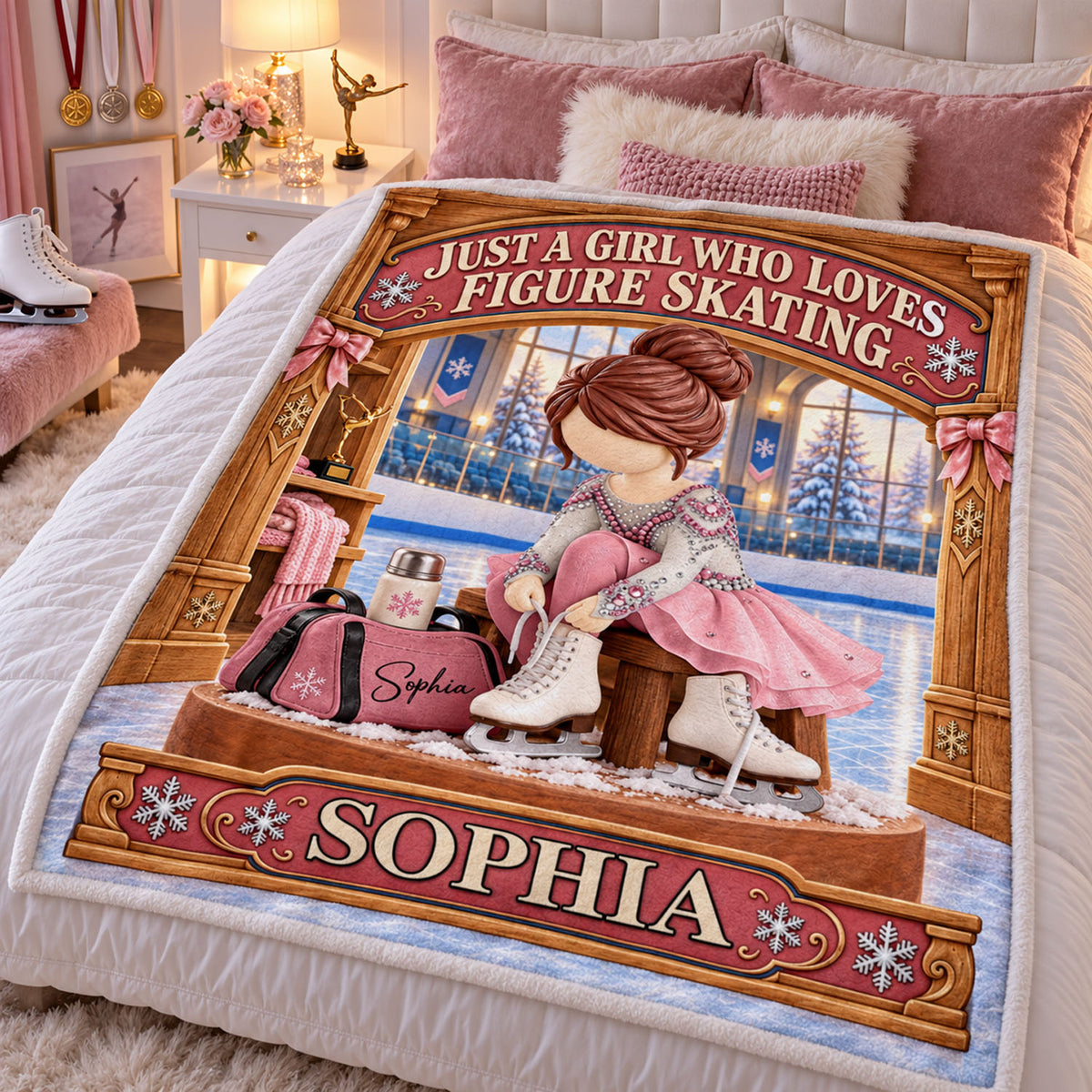 Just A Girl Who Loves Figure Skating, Personalized Figure Skating Blanket, Custom Player Name Gift, Gift For Figure Skating Players Figure Skating Lover C2408 Nh00 DH09