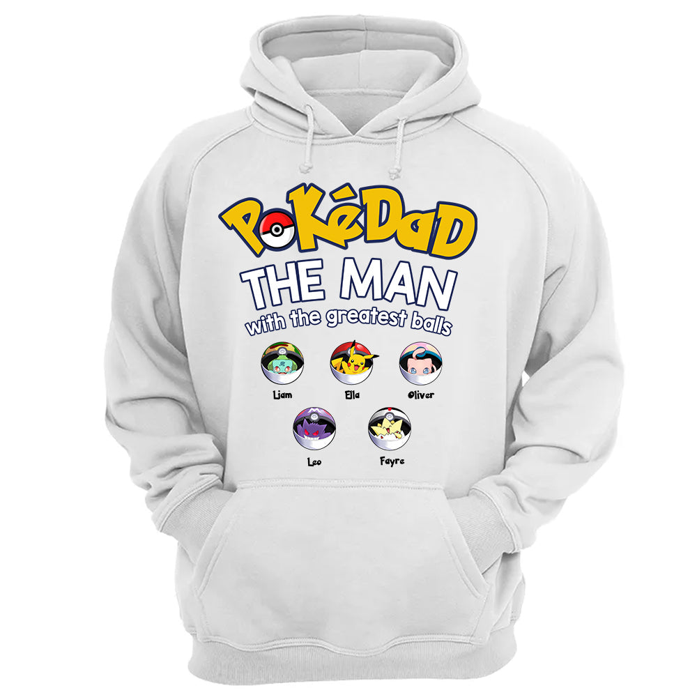 PokeDad The Man With The Greatest Balls, Personalized Pokemon Dad Shirt with Custom Kids Name, Gift For Dad, Gift For Grandpa MI209 TH23