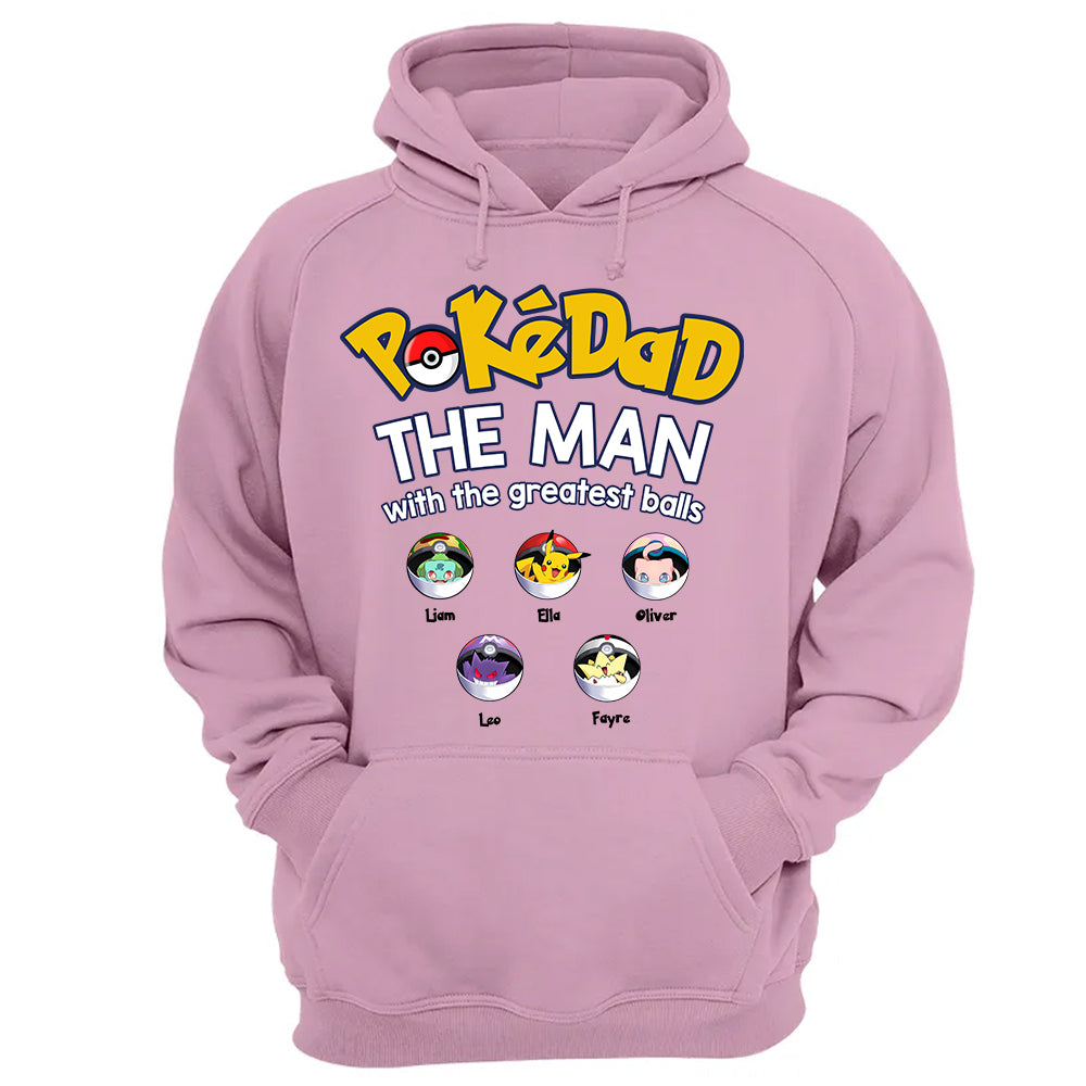 PokeDad The Man With The Greatest Balls, Personalized Pokemon Dad Shirt with Custom Kids Name, Gift For Dad, Gift For Grandpa MI209 TH23