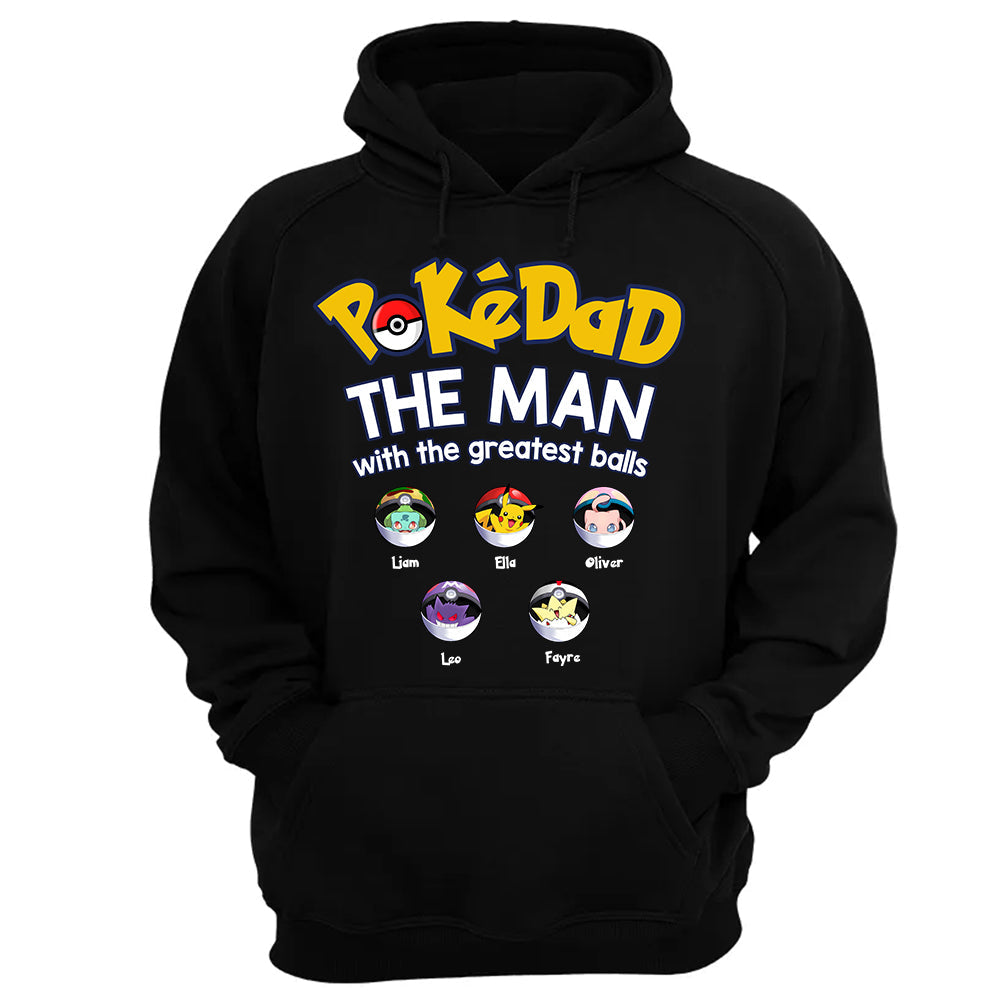 PokeDad The Man With The Greatest Balls, Personalized Pokemon Dad Shirt with Custom Kids Name, Gift For Dad, Gift For Grandpa MI209 TH23