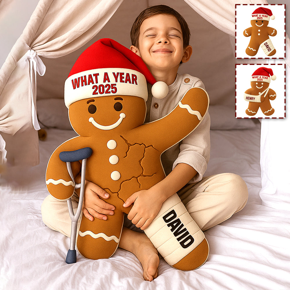 Personalized Funny Injury Christmas Ugly Push Pillow, Personalized Broken Gingerbread Pillow, Funny Christmas Ornament, Broken Arm Leg Hv01