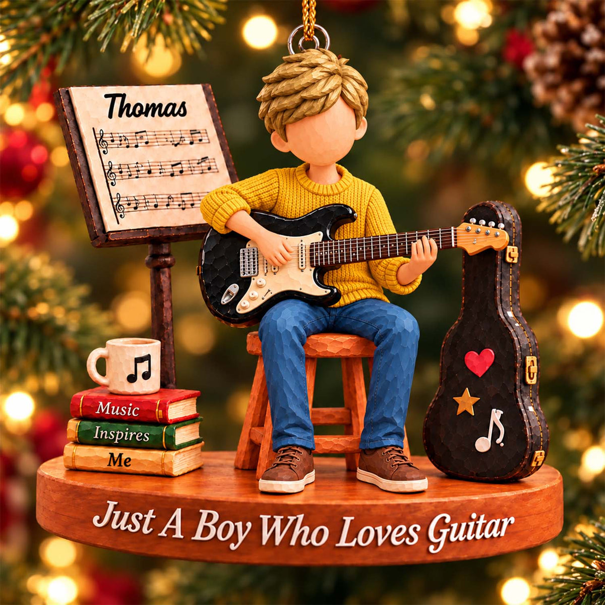 Just A Boy Who Loves Guitar, Personalized Guitar Ornament, Custom Player Name Gift, Gift For Guitar Players Guitar Lovers MI209 Pt99
