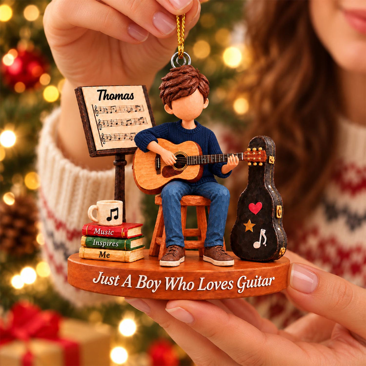 Just A Boy Who Loves Guitar, Personalized Guitar Ornament, Custom Player Name Gift, Gift For Guitar Players Guitar Lovers MI209 Pt99