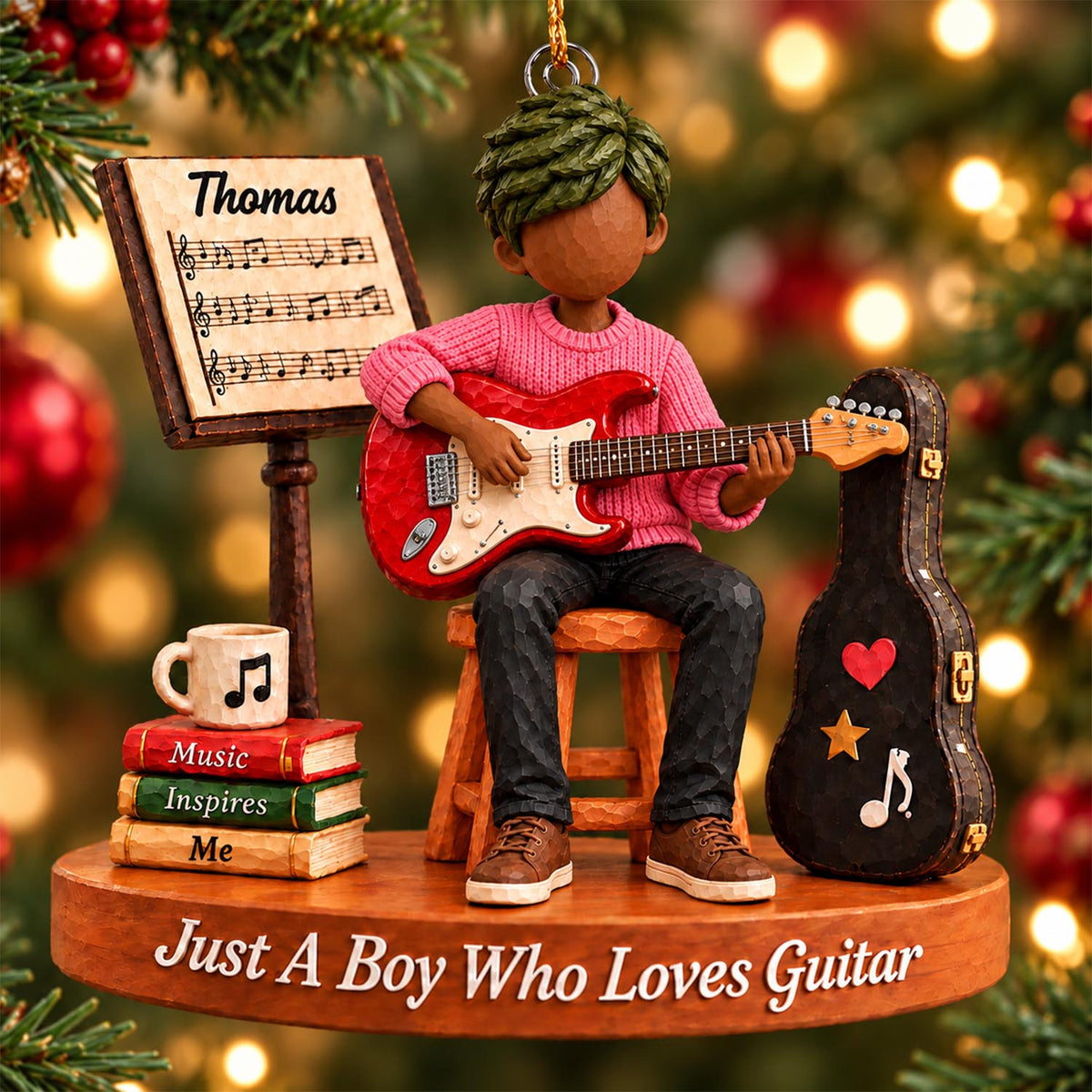 Just A Boy Who Loves Guitar, Personalized Guitar Ornament, Custom Player Name Gift, Gift For Guitar Players Guitar Lovers MI209 Pt99