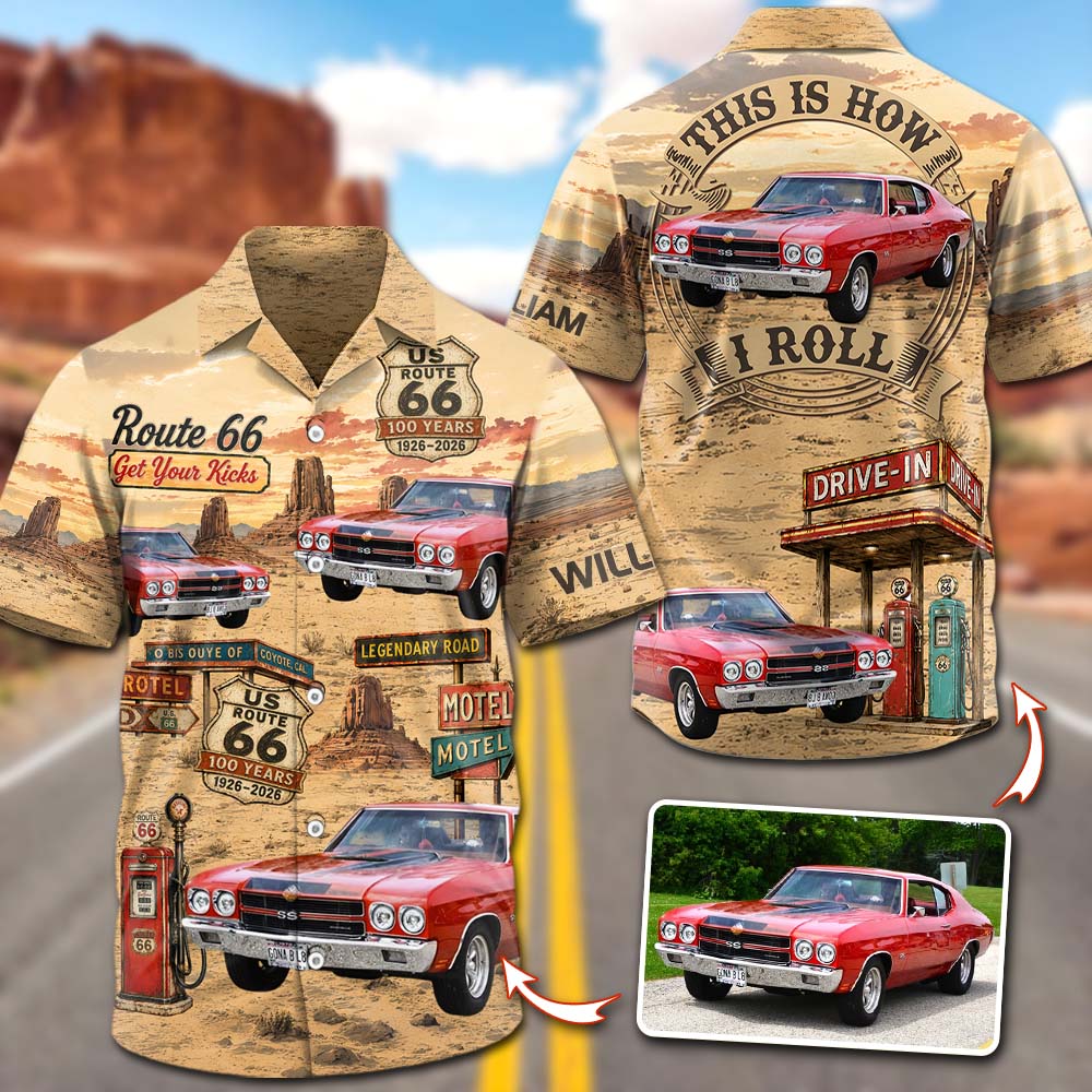 Celebrate 100 Years of Road Route 66 - Heritage Road American - Custom Vehicle Photo Hawaiian Shirt A2110 Pt99