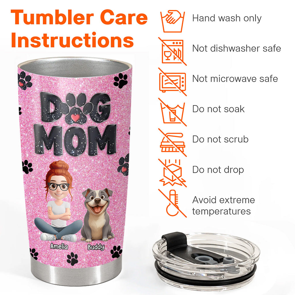 Lovely Dog Mom Blink Black Pink Cartoon Dog - Personalized Tumbler - Gift For Pet Lovers T1807 Hv01