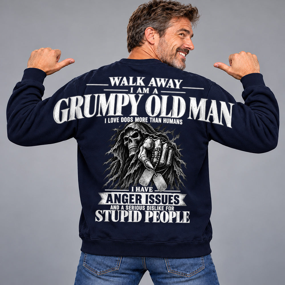 Walk Away I Am A Grumpy Old Man I Love Dogs More Than Humans I Have Anger Issues Skeleton Oversized Shoulder Print Shirts Vr2 T24
