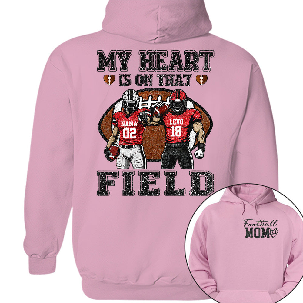 My Heart Is On That Field ,Custom Name & Player Number Tee, Football Mom Game Day Gift Na02 T24