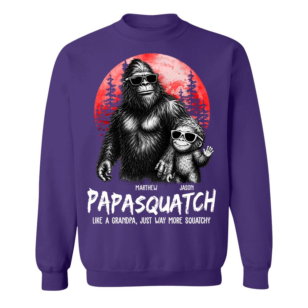 Personalized Papasquatch, Like A Grandpa, Just Way More Squatchy T-Shirt Father Day Gifts for Dad Funny Papa Tshirt Cool Daddy Bigfoot Tee, Red Moon Style Hv01