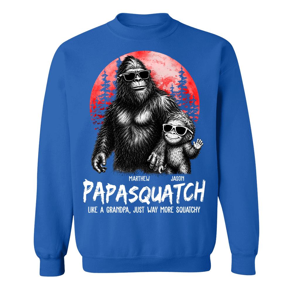 Personalized Papasquatch, Like A Grandpa, Just Way More Squatchy T-Shirt Father Day Gifts for Dad Funny Papa Tshirt Cool Daddy Bigfoot Tee, Red Moon Style Hv01