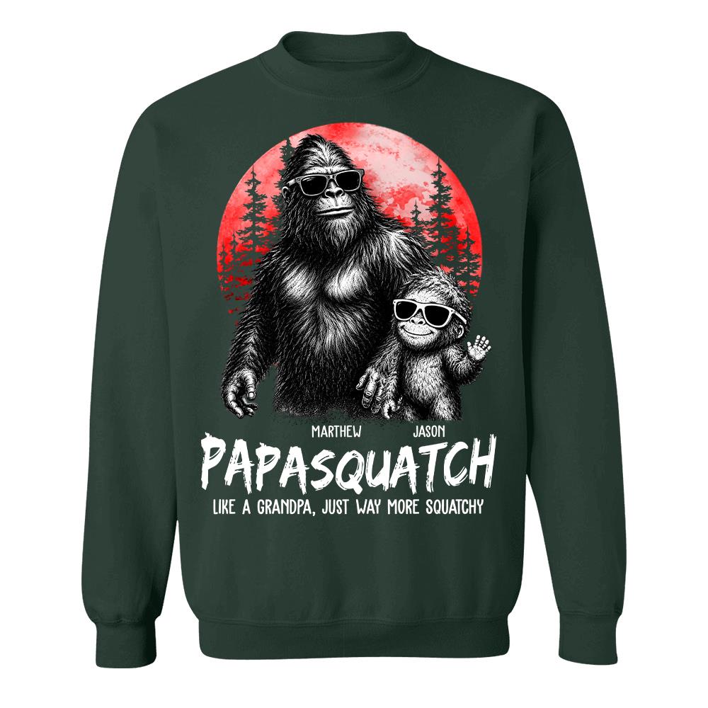 Personalized Papasquatch, Like A Grandpa, Just Way More Squatchy T-Shirt Father Day Gifts for Dad Funny Papa Tshirt Cool Daddy Bigfoot Tee, Red Moon Style Hv01