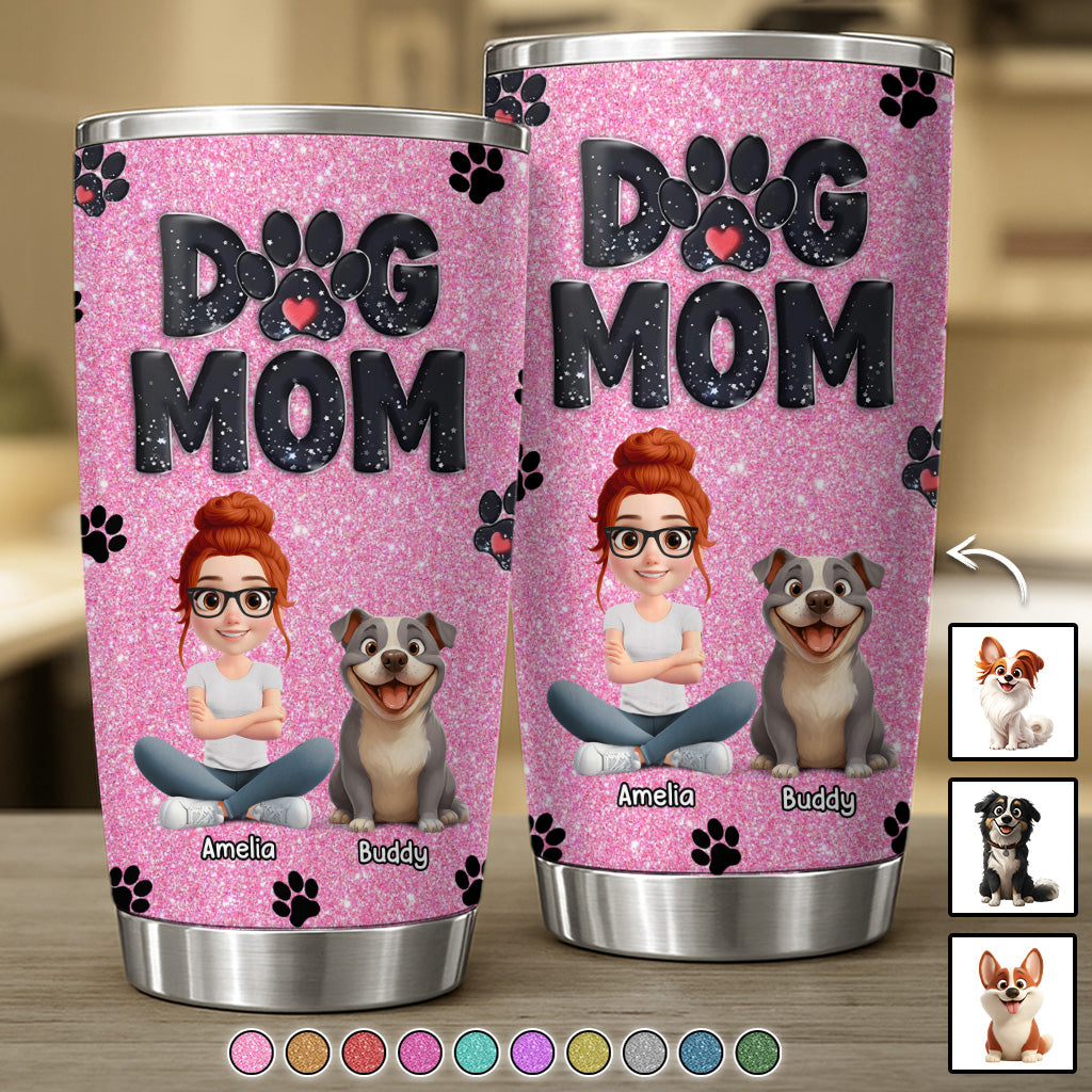 Lovely Dog Mom Blink Black Pink Cartoon Dog - Personalized Tumbler - Gift For Pet Lovers T1807 Hv01