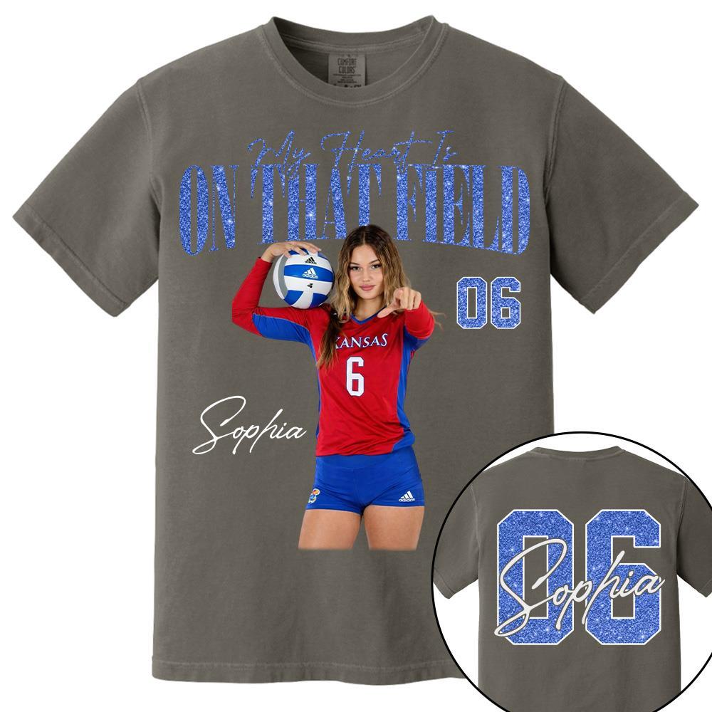 My Heart Is On That Field - Personalized Washed Tee Retro Bootleg Shirt - Gift For Volleyball Lovers T1807 Hv01