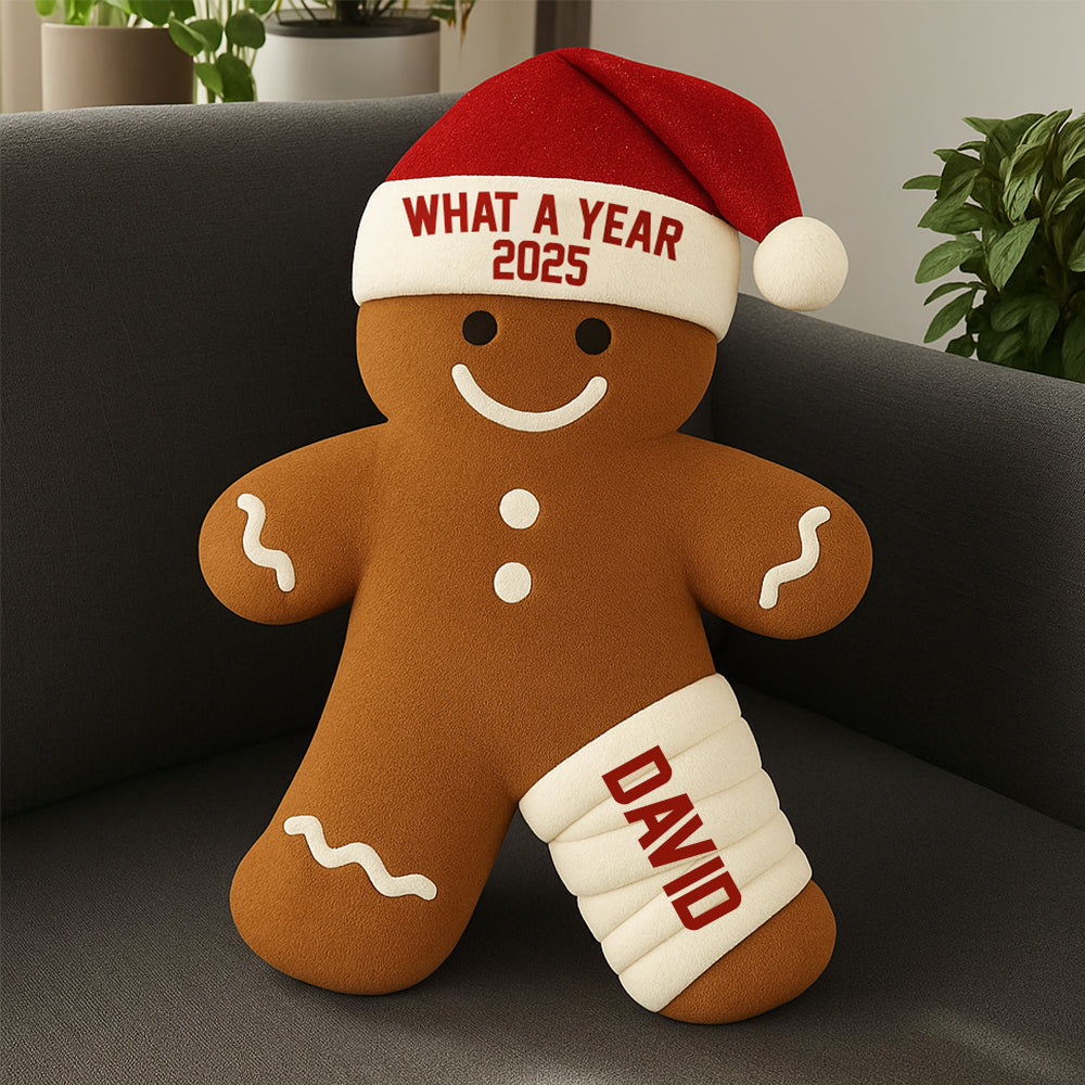 Personalized Funny Injury Christmas Ugly Push Pillow, Personalized Broken Gingerbread Pillow, Funny Christmas Ornament, Broken Arm Leg Hv01