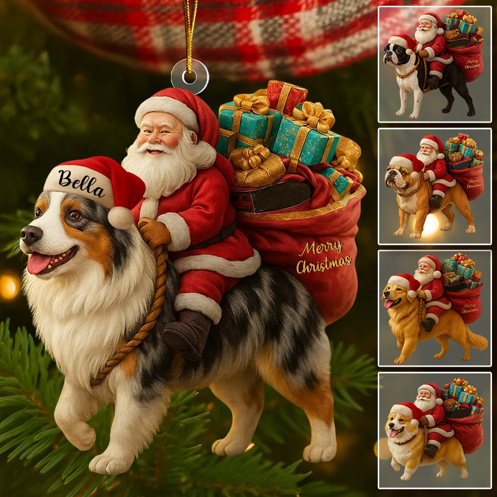 Personalized Dog And Santa Christmas Acrylic Ornament, Gift For Dog Lovers T1807 Li29