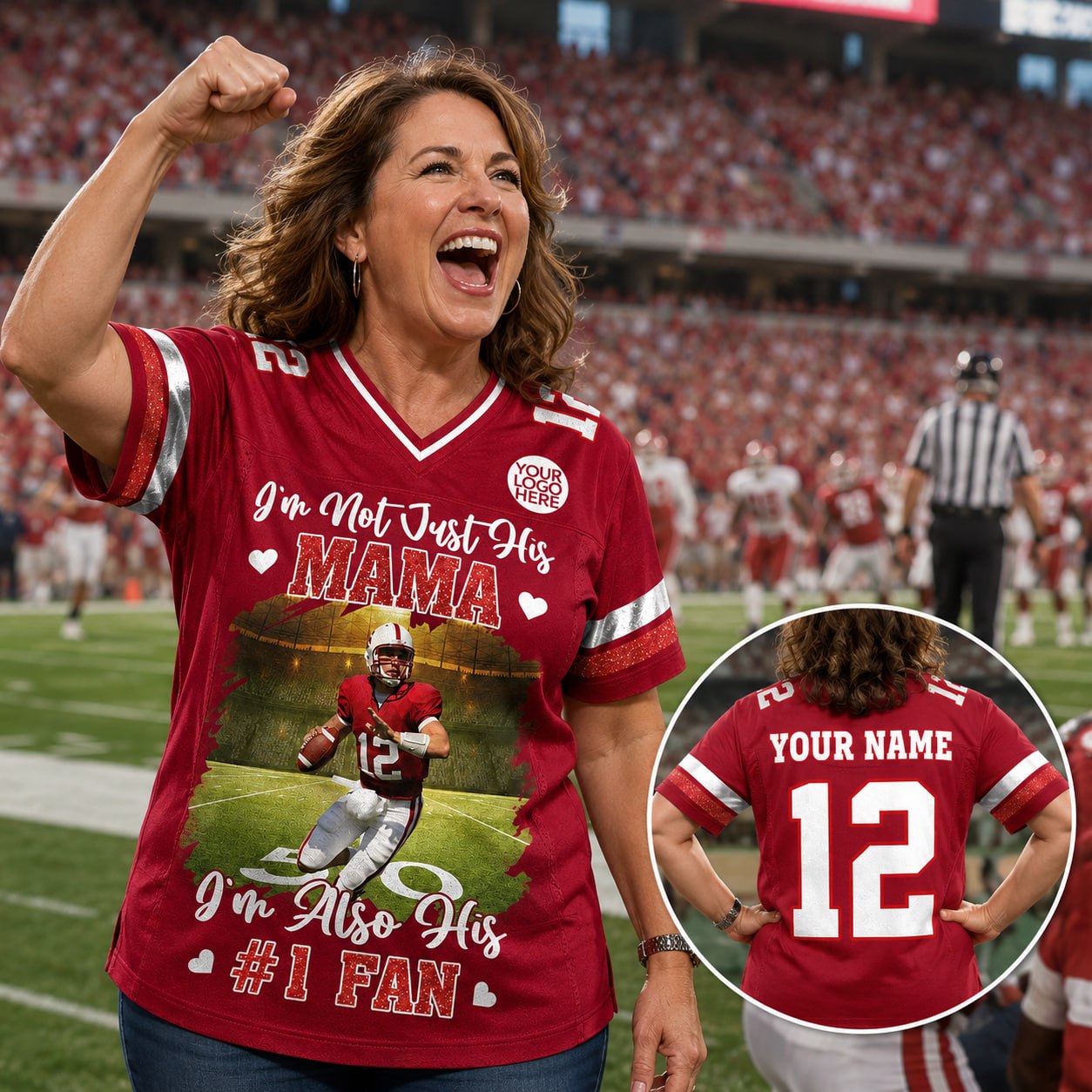 I’m Not Just His Mom I’m Also His #1 Fan, Personalized Football Mom Jersey, Custom Player Photo & Number, Gift for Football Mom Na02