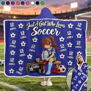 Just A Girl Who Loves Soccer, Personalized Soccer Wearable Blanket Hoodie For Soccer Lovers, Soccer Players MI209 VH01 DN10
