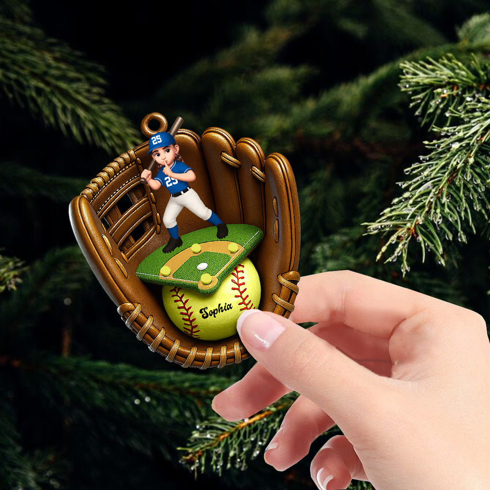 Custom Name And Number Baseball SoftBall Acrylic Ornament, Baseball SoftBall Lover Christmas Gift T1807 VH01
