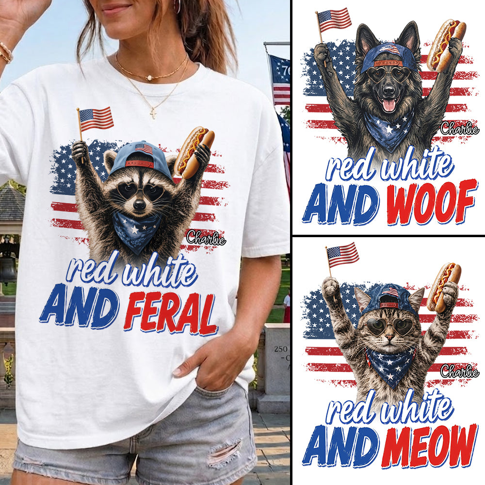 Red White And Patriotic Raccoon, Custom Photo Pet Dog Cat & Raccoon Shirt, Funny USA Animal For 250 Years Of Freedom, July 4th Gift MI209 VH01