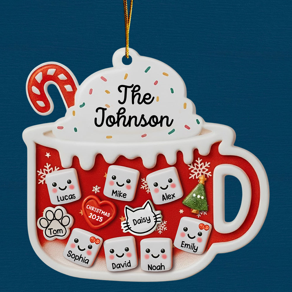 Shake Family Ornament With Pets, 3D Custom Marshmallows Family Shaker Ornament, Family Ornament 2025, Family Keepsake, Family Christmas Gift Na02