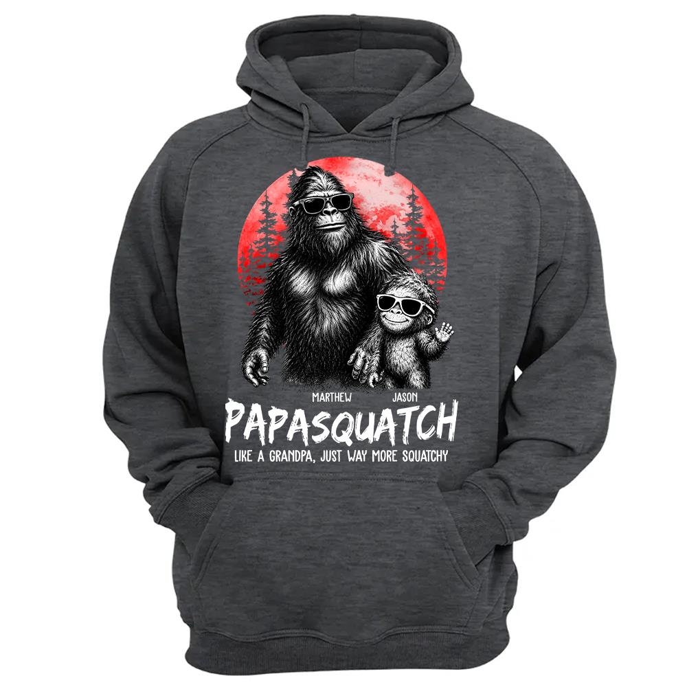 Personalized Papasquatch, Like A Grandpa, Just Way More Squatchy T-Shirt Father Day Gifts for Dad Funny Papa Tshirt Cool Daddy Bigfoot Tee, Red Moon Style Hv01