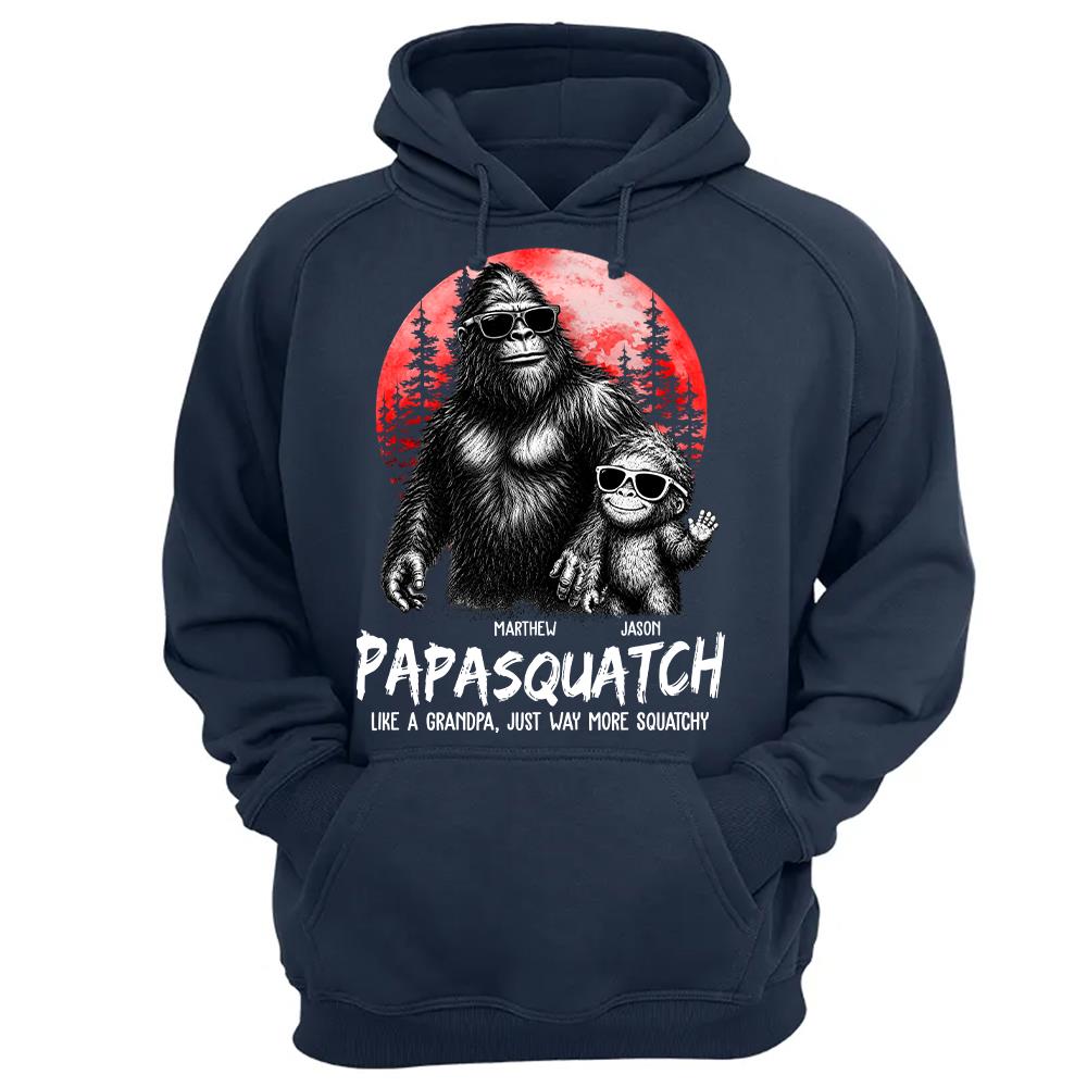 Personalized Papasquatch, Like A Grandpa, Just Way More Squatchy T-Shirt Father Day Gifts for Dad Funny Papa Tshirt Cool Daddy Bigfoot Tee, Red Moon Style Hv01