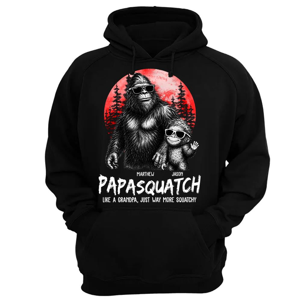 Personalized Papasquatch, Like A Grandpa, Just Way More Squatchy T-Shirt Father Day Gifts for Dad Funny Papa Tshirt Cool Daddy Bigfoot Tee, Red Moon Style Hv01