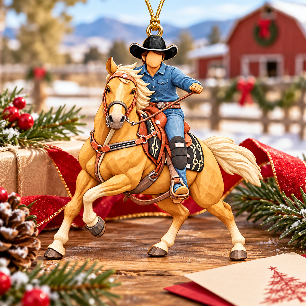 Custom Ornament Gift For Cowboys - Personalized Photo Ornament Gift For Horse Lovers - Christmas Cowboys Ornament (Boy) VH01