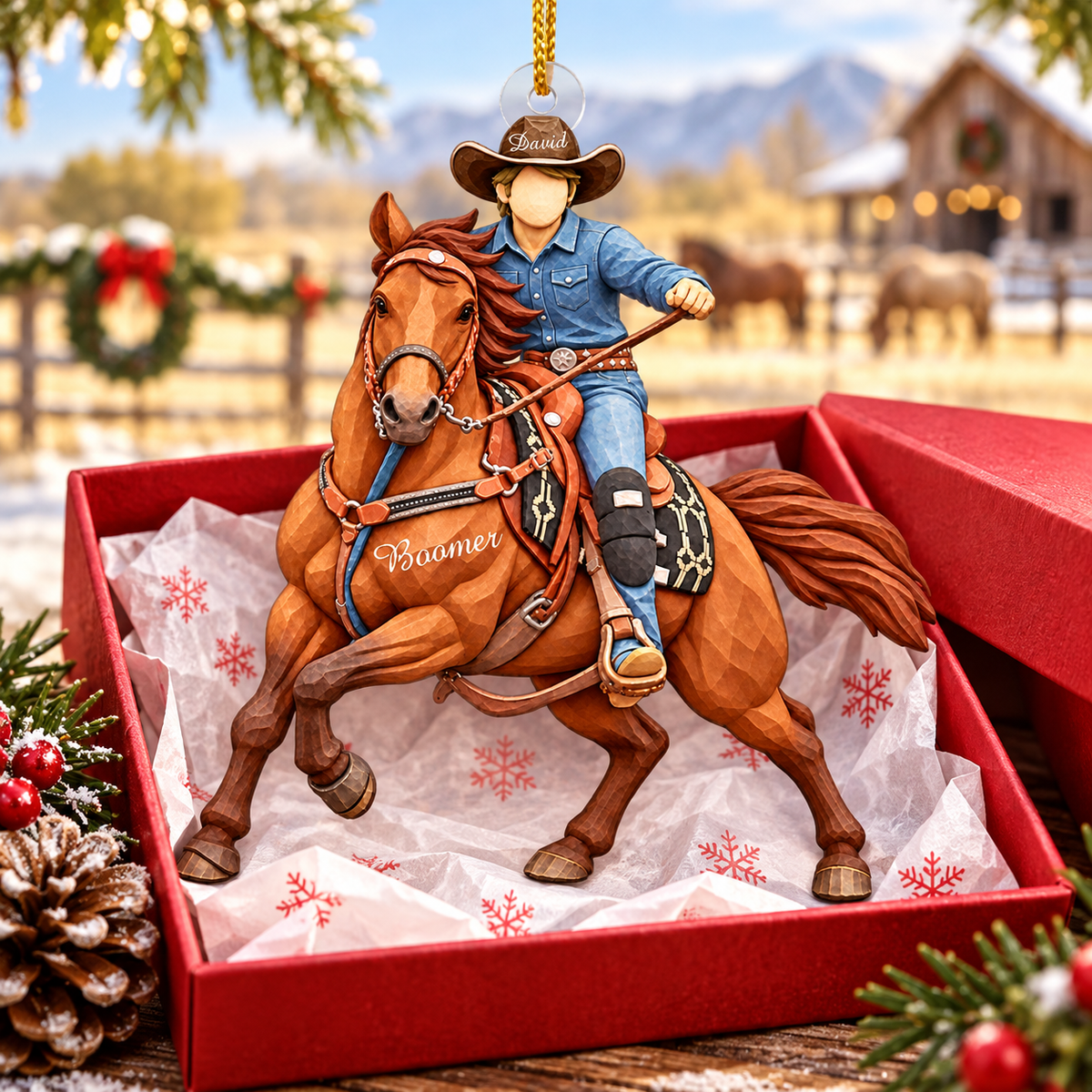 Custom Ornament Gift For Cowboys - Personalized Photo Ornament Gift For Horse Lovers - Christmas Cowboys Ornament (Boy) VH01