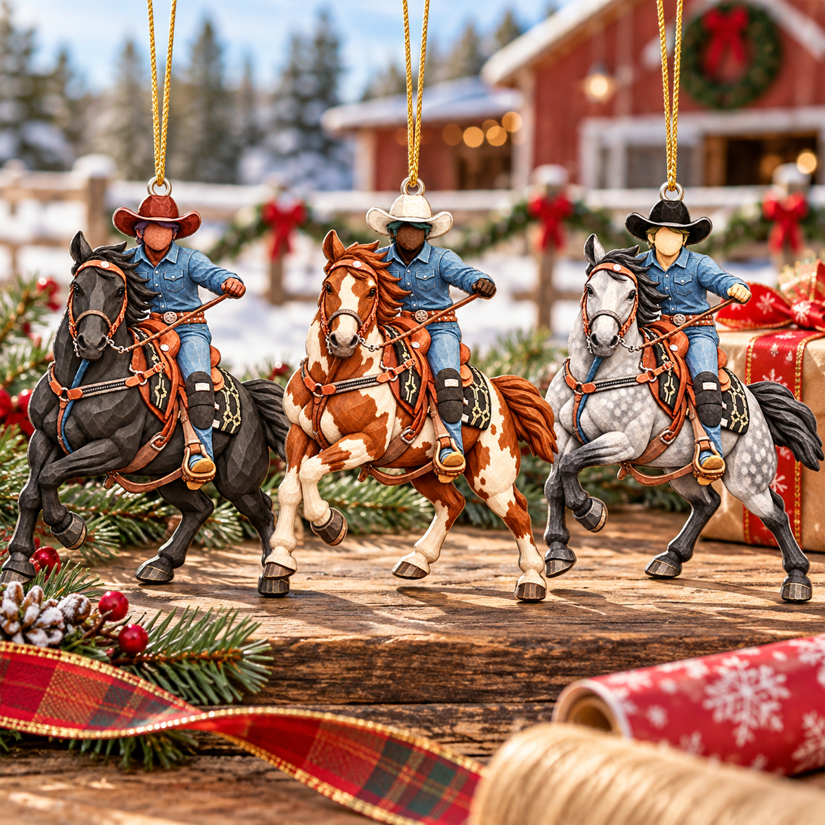 Custom Ornament Gift For Cowboys - Personalized Photo Ornament Gift For Horse Lovers - Christmas Cowboys Ornament (Boy) VH01