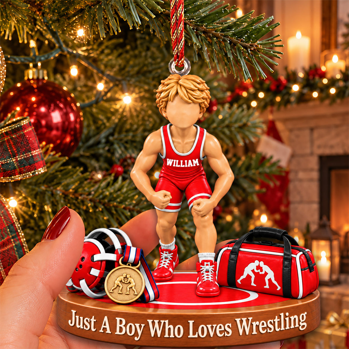 Just A Boy Who Loves Wrestling - Personalized Christmas Ornament For Wrestling Player Wrestling Team Ver1 NA04 Nh00
