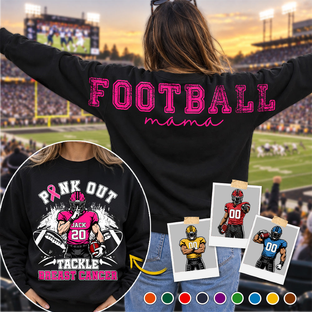 Pink Out Tackle Breast Cancer, Custom Large Back Graphic Game Day Football Shirt, Gift For Football Mom Family Football Lovers MI209 Hv01