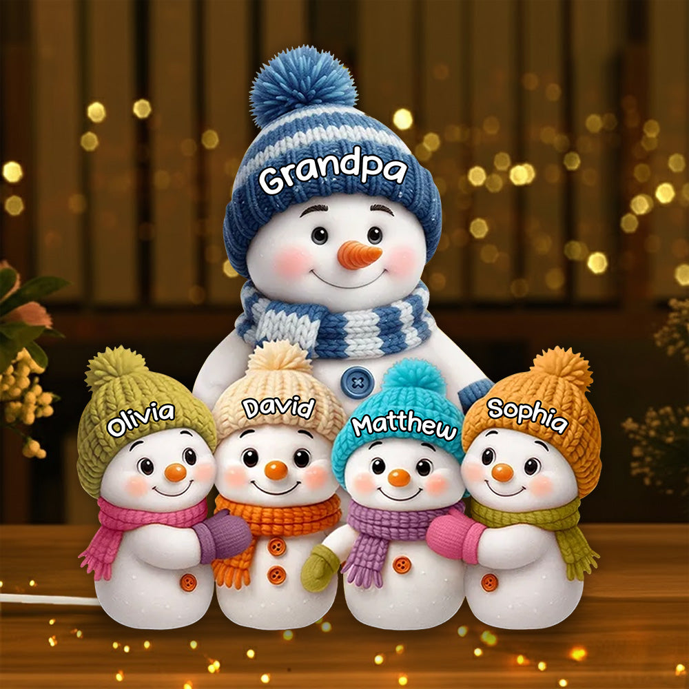 Snowman Family Acrylic Light Box With Knitted Hats, Cozy Holiday Scene For Grandpa, Warm Winter Décor, A Heartfelt Christmas Gift