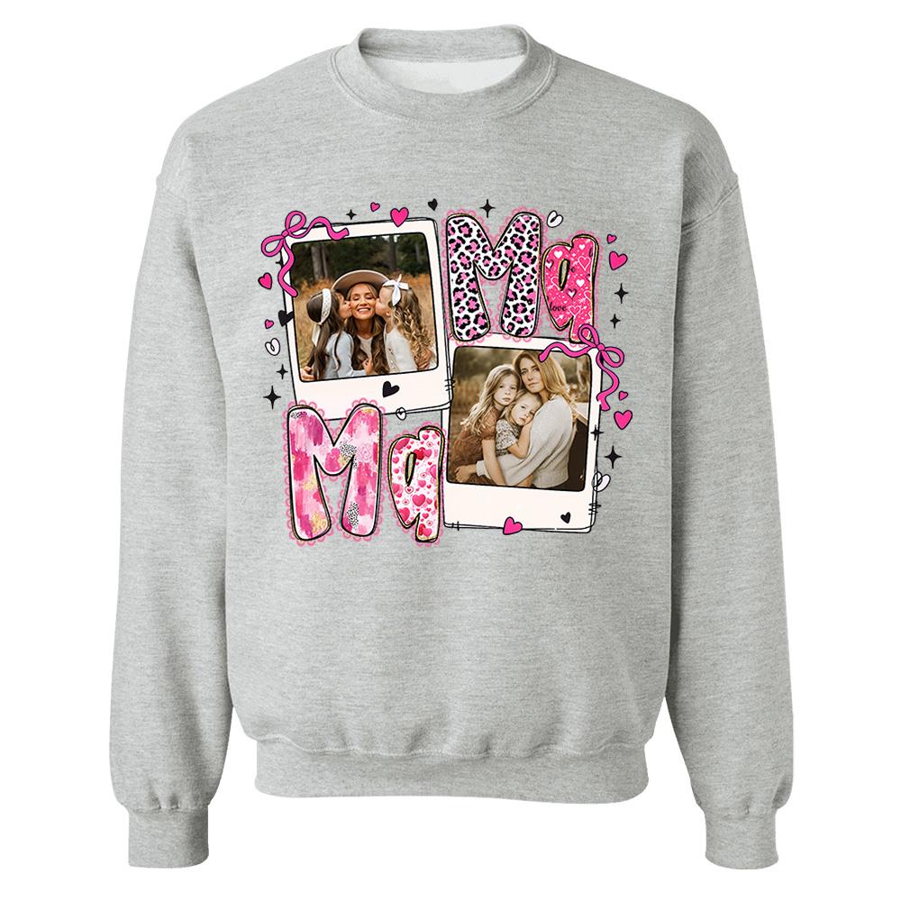 Custom Mama Valentine Glitter Upload Photo Shirt, Leopard Checkered Valentine  Nh00