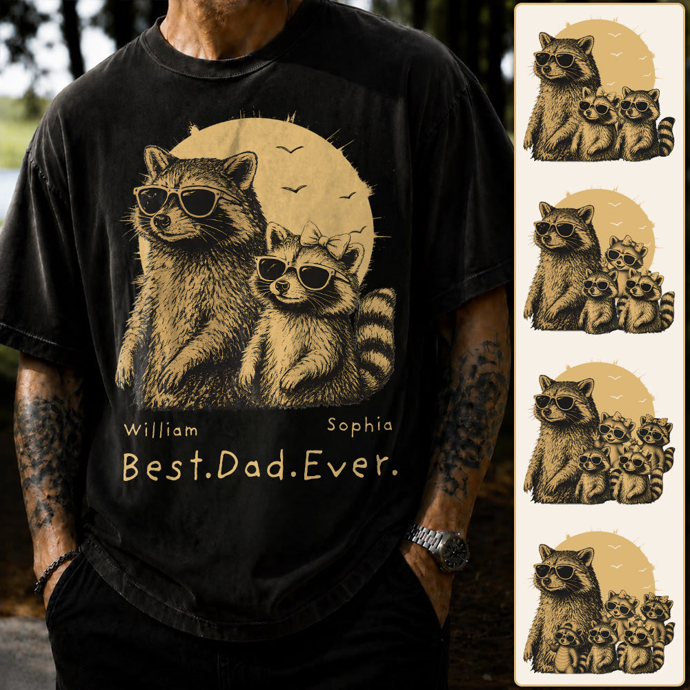 Raccoon Dad Personalized T-Shirt – Best Dad Ever Funny Papa Tee, Cool Daddy Raccoon Shirt, Father’s Day Gift for Dad Na02 Pt99