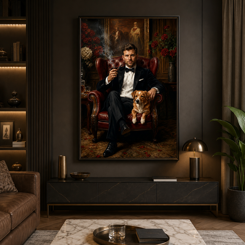 Personalized Dogfather Pet Portrait Canvas – Custom Upload Photo Dog Poster