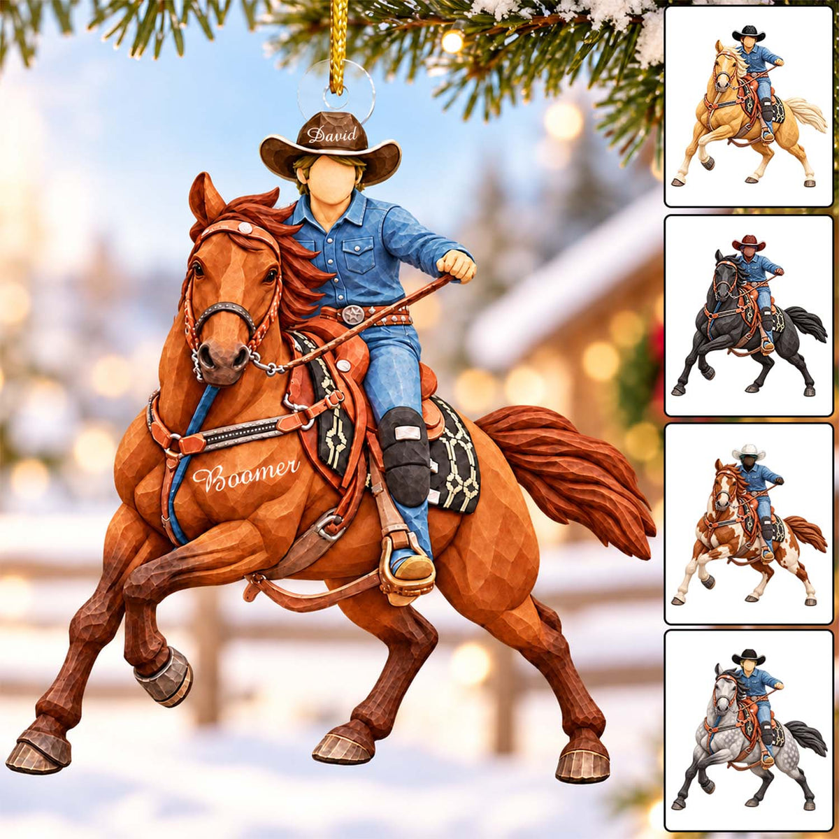Custom Ornament Gift For Cowboys - Personalized Photo Ornament Gift For Horse Lovers - Christmas Cowboys Ornament (Boy) VH01