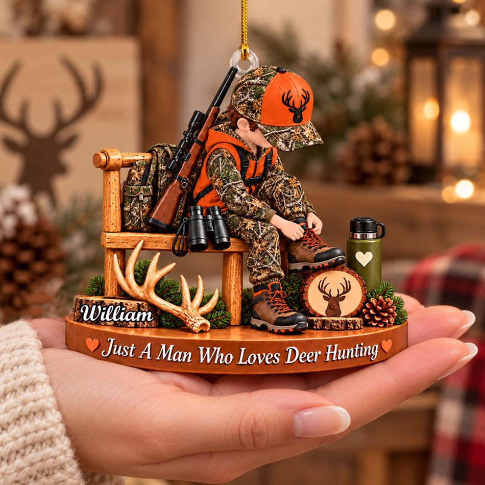 Personalized Hunting Ornament Just A Boy Who Loves Hunting Custom Name Christmas Ornament Gift for Hunter  H2511 Trna