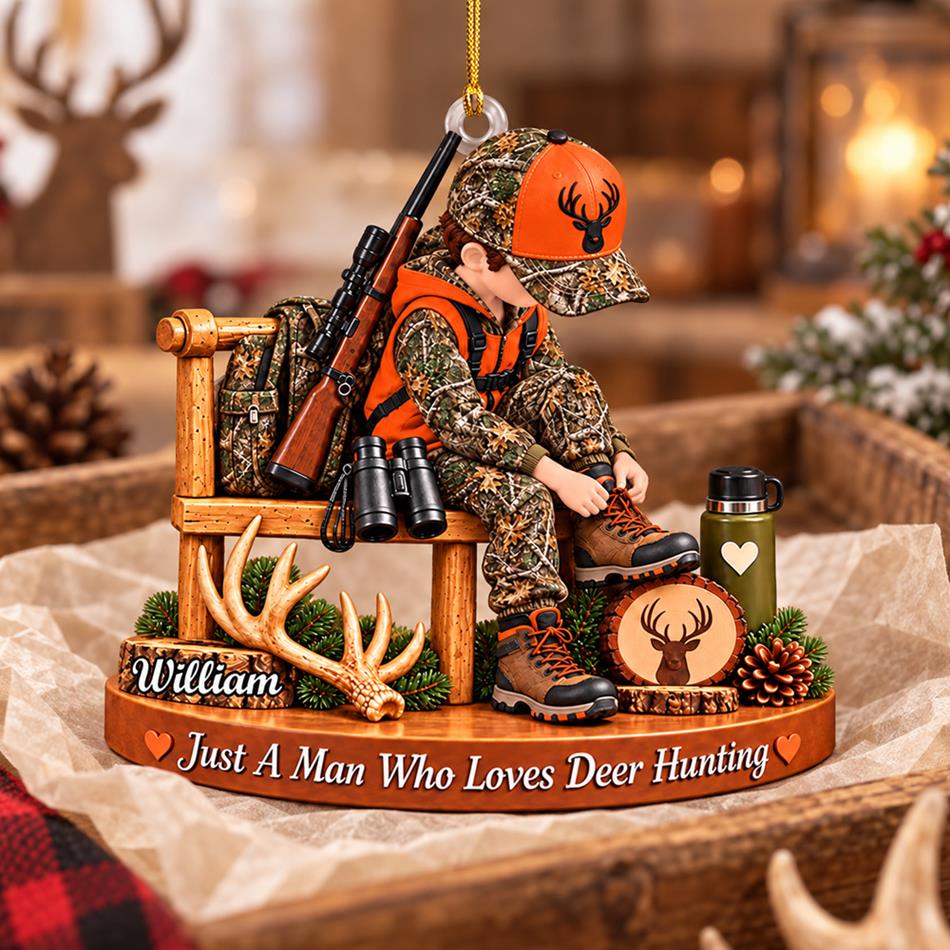 Personalized Hunting Ornament Just A Boy Who Loves Hunting Custom Name Christmas Ornament Gift for Hunter  H2511 Trna