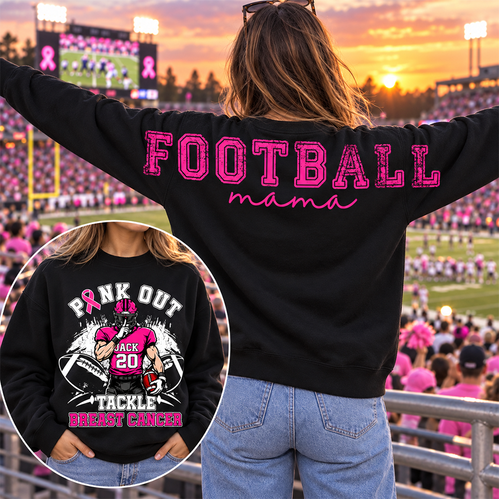 Pink Out Tackle Breast Cancer, Custom Large Back Graphic Game Day Football Shirt, Gift For Football Mom Family Football Lovers MI209 Hv01