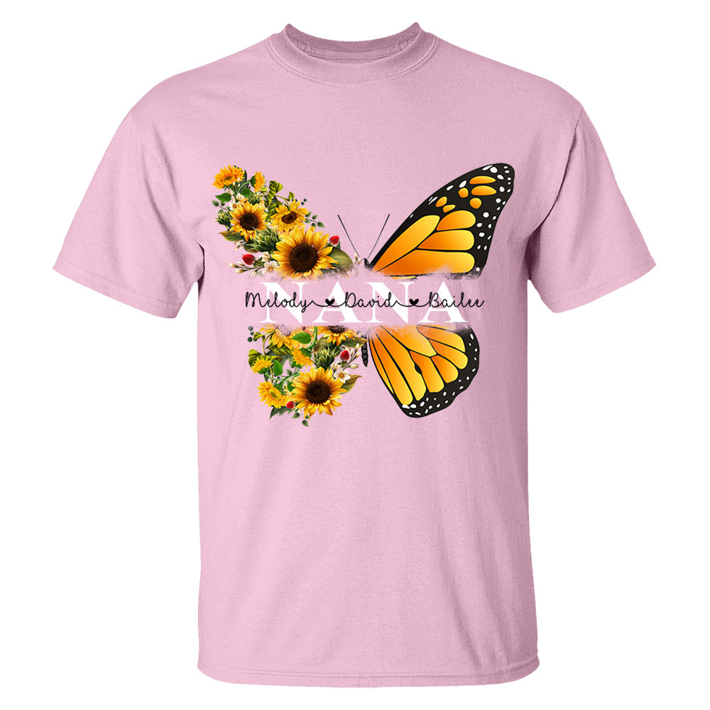 Personalized Nana Butterfly Birthday Flower Shirt - Custom Grandma With Grandkids Names VH01