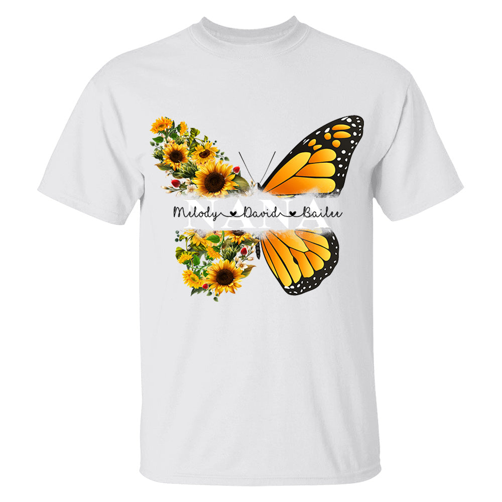 Personalized Nana Butterfly Birthday Flower Shirt - Custom Grandma With Grandkids Names VH01