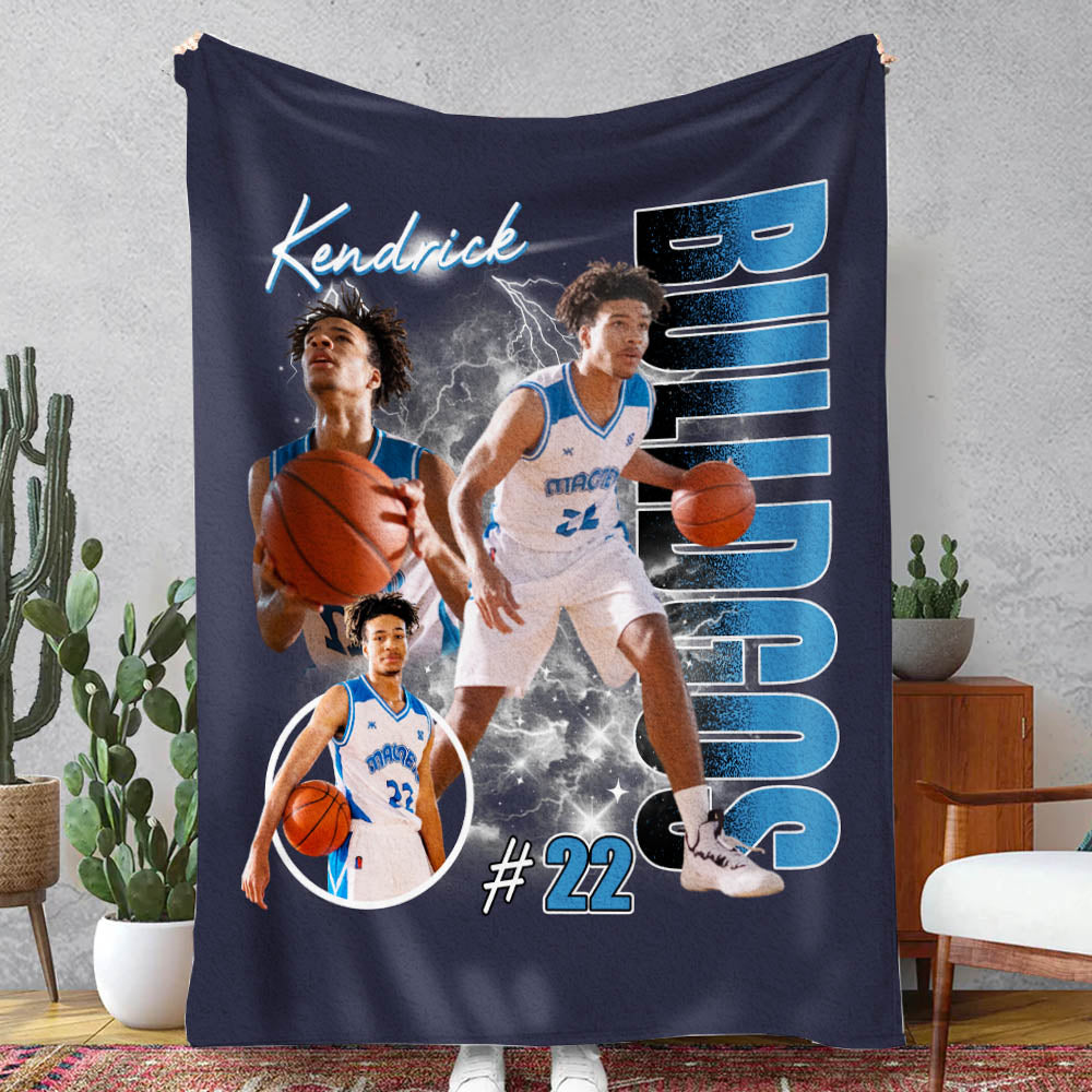 Custom Photo Basketball Player Blanket - Personalized Team Name School Name Bootleg Blanket A2110 Pt99
