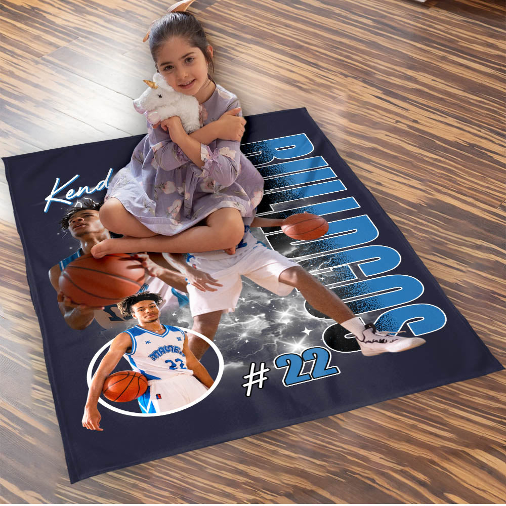 Custom Photo Basketball Player Blanket - Personalized Team Name School Name Bootleg Blanket A2110 Pt99