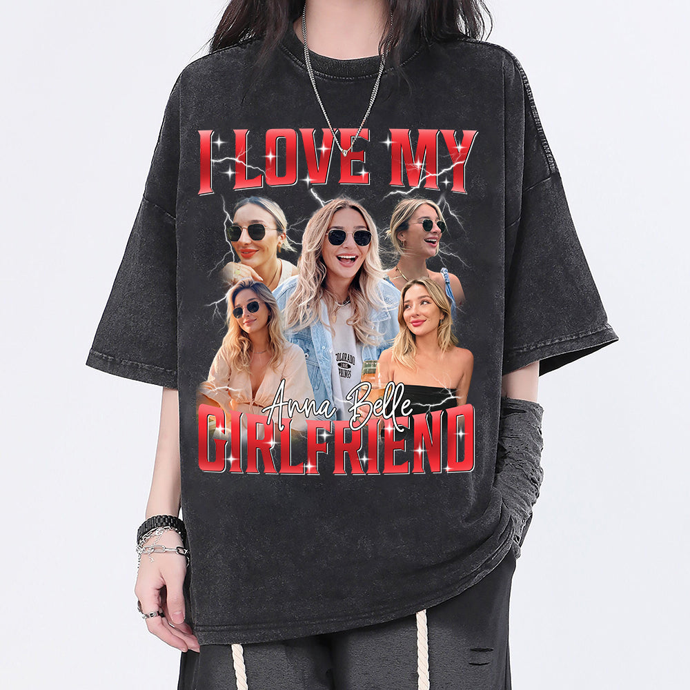 Custom I Love My Girlfriend Shirt, Customize Photo Bootleg Idea Tee, Girlfriend Photo Sweatshirt Shirt, Valentine Matching Couple Shirt