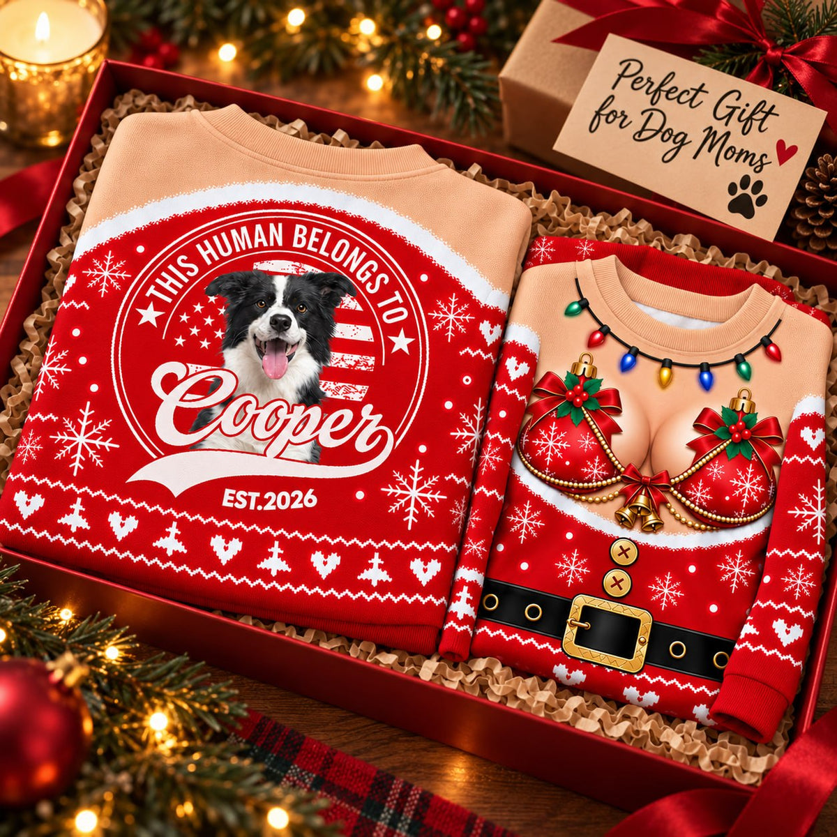 Personalized This Human Belongs To Christmas All Over Print Shirts, Custom Photo Dog Gift For Dog Lovers T1807 VH01 KL07